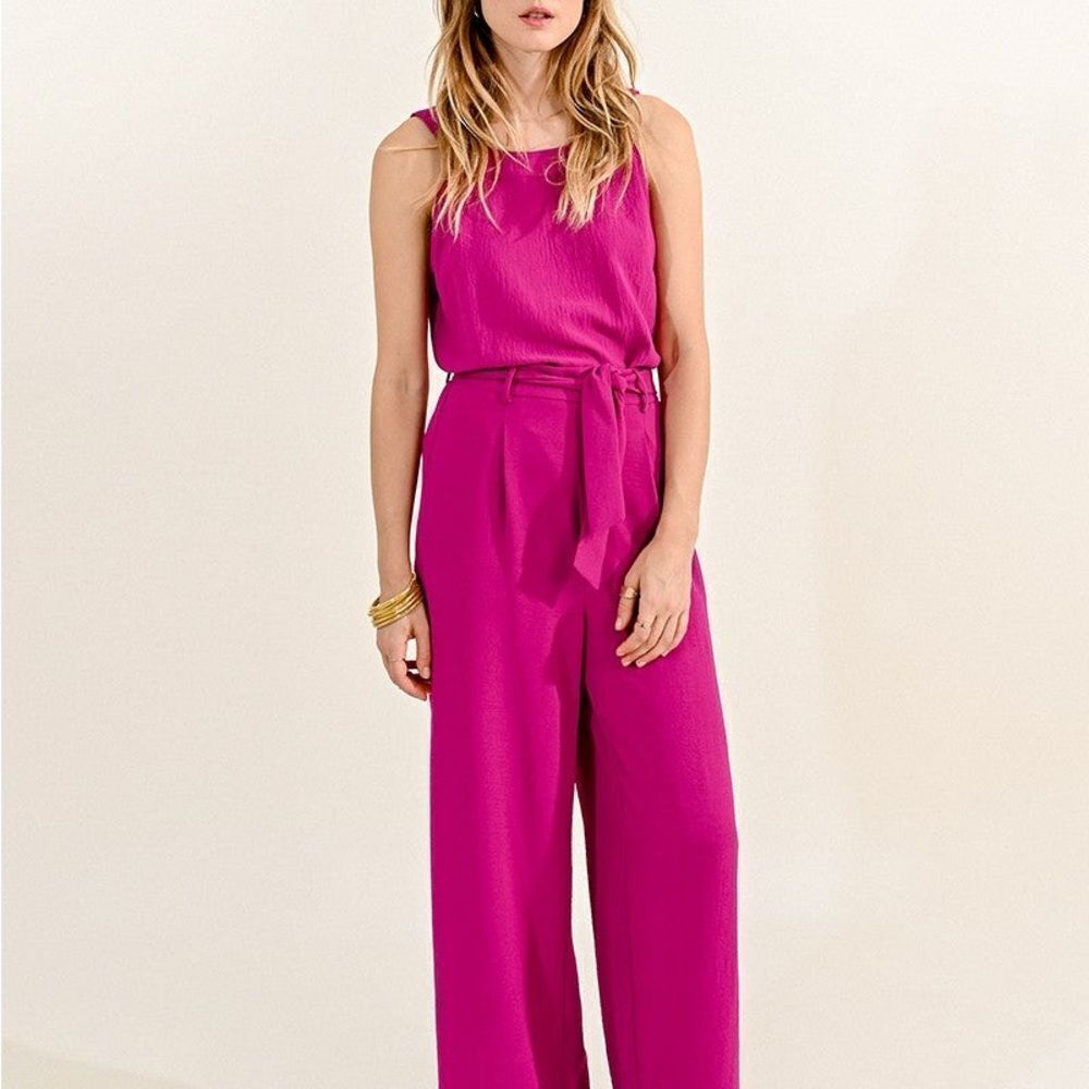 Molly Bracken WIDE-LEG PANTS WITH TIE size L‎ Plum NWT